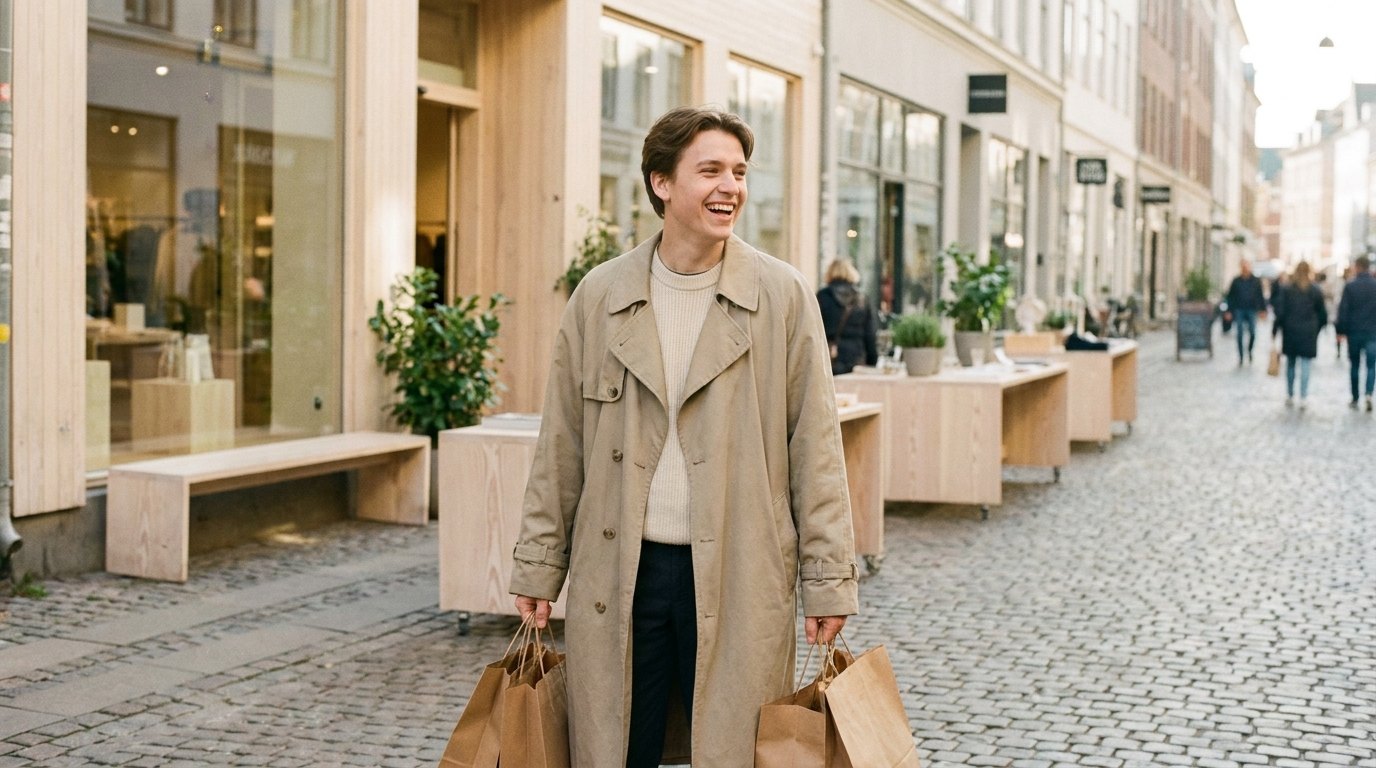 Person med shoppingkassar på väg genom staden